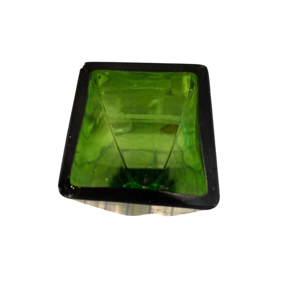 Tall Green Glass Vase With Clear Base For Home Or Office Decor Modern Geometric - Picture 6 of 13